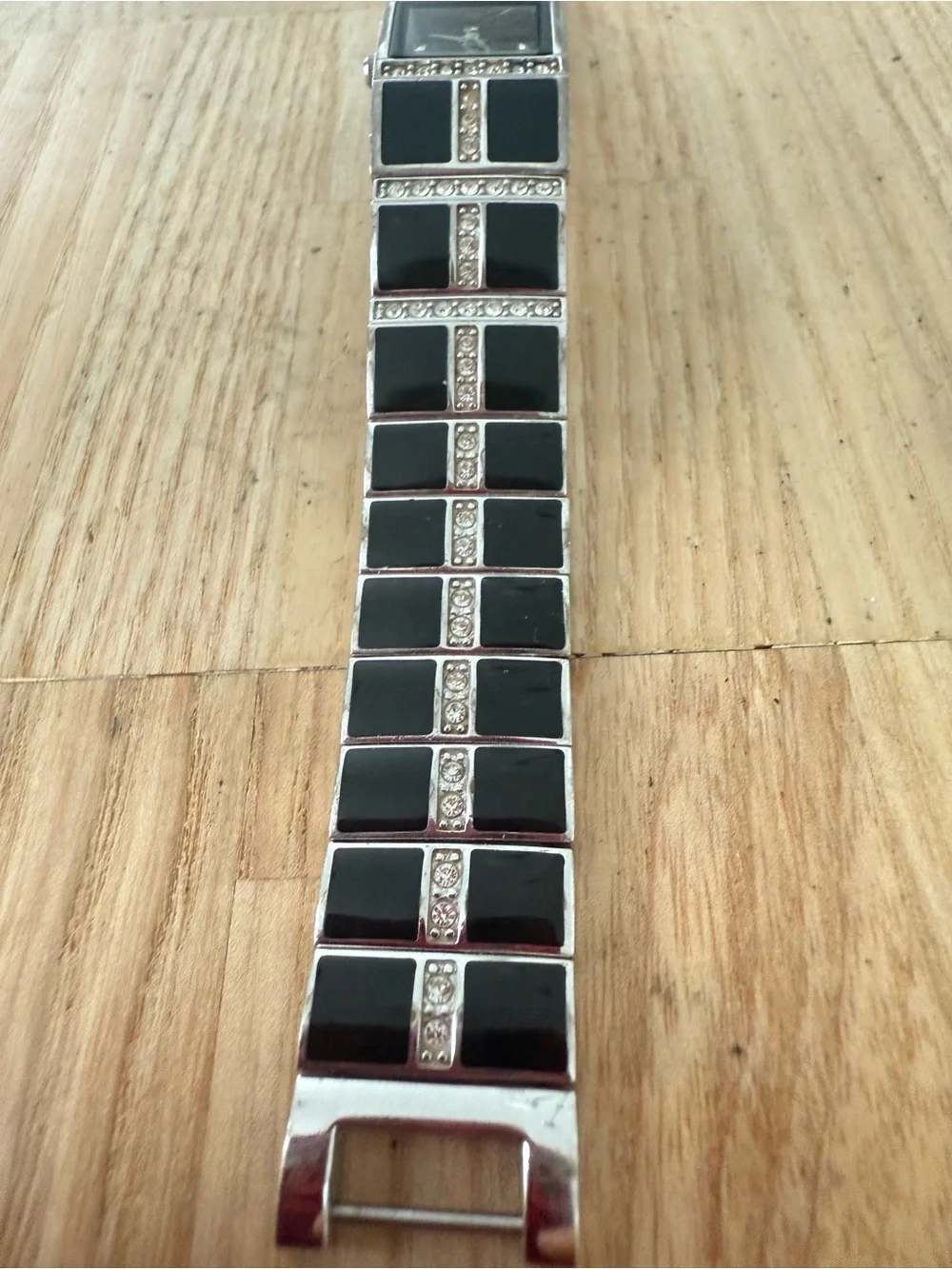 Bulova ladies rectangular silver tone crystal accented watch NEW BATTERY